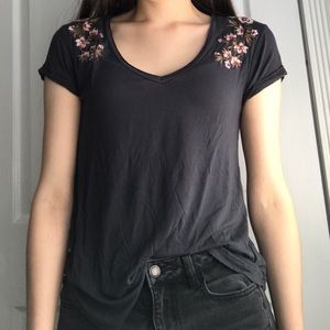 Floral embroidery t shirt